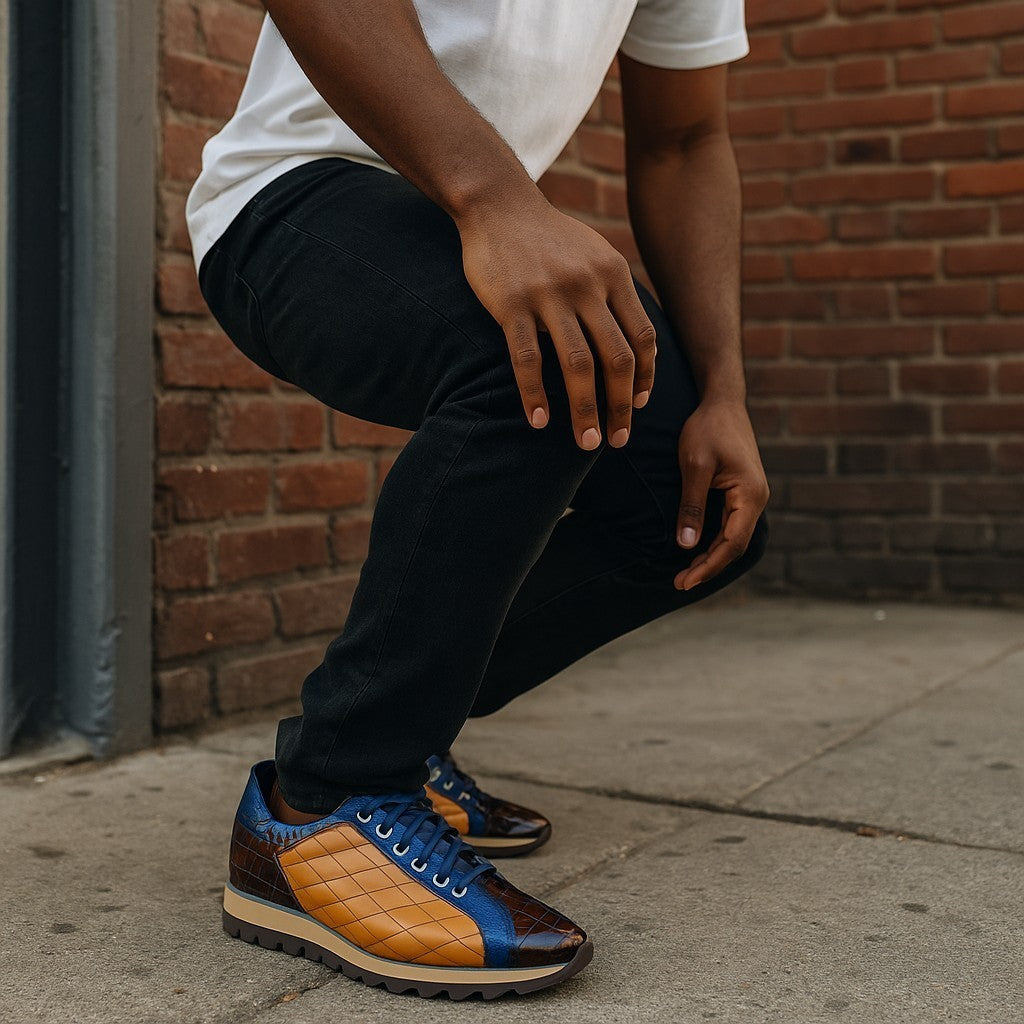 Carrucci Chestnut Diamond Croc Print Sneaker