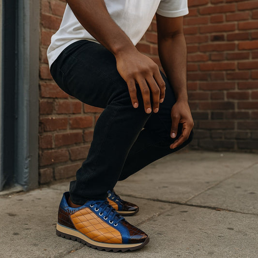 Carrucci Chestnut Diamond Croc Print Sneaker