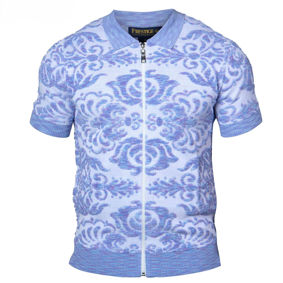 Prestige Blue White Terry Towel Fabric Short Sleeve Shirt CMK-395