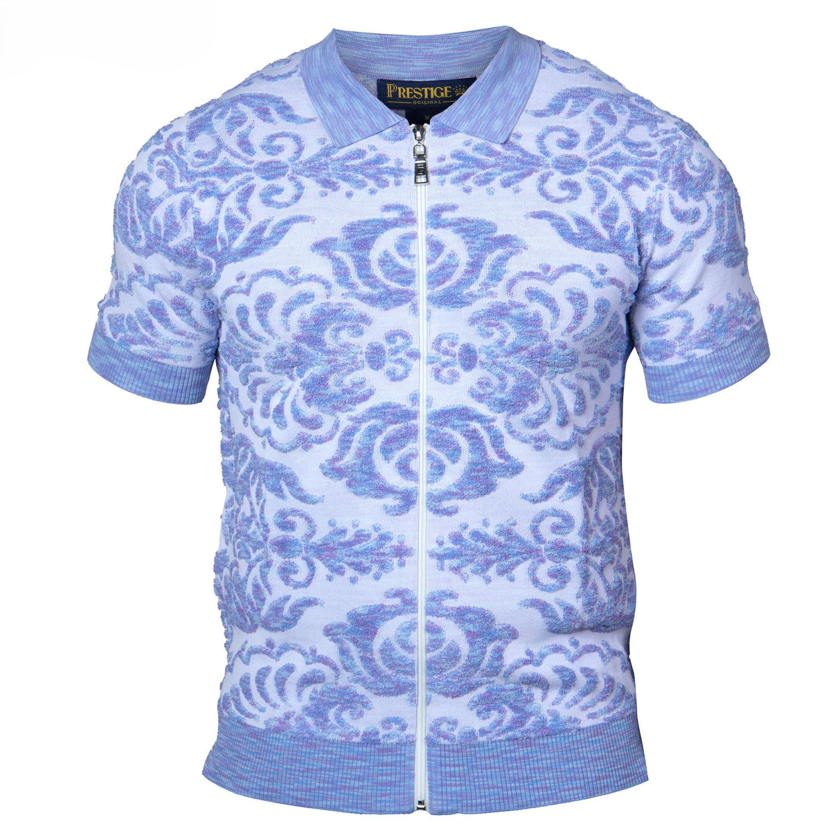 Prestige Blue White Terry Towel Fabric Short Sleeve Shirt CMK-395