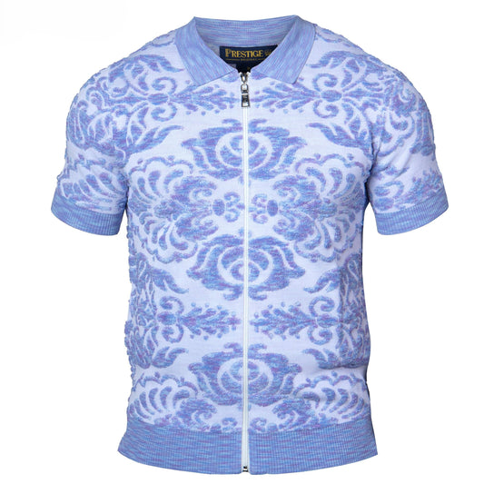 Prestige Blue White Terry Towel Fabric Short Sleeve Shirt CMK-395