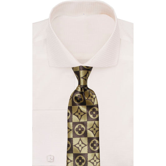 Verse 9 Gold Brown LV Inspired Squared Necktie - LVSQ-4
