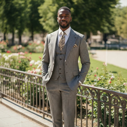 Tiglio Marbella Brown Taupe Checkered 3 Piece Suit - T7143/1-R