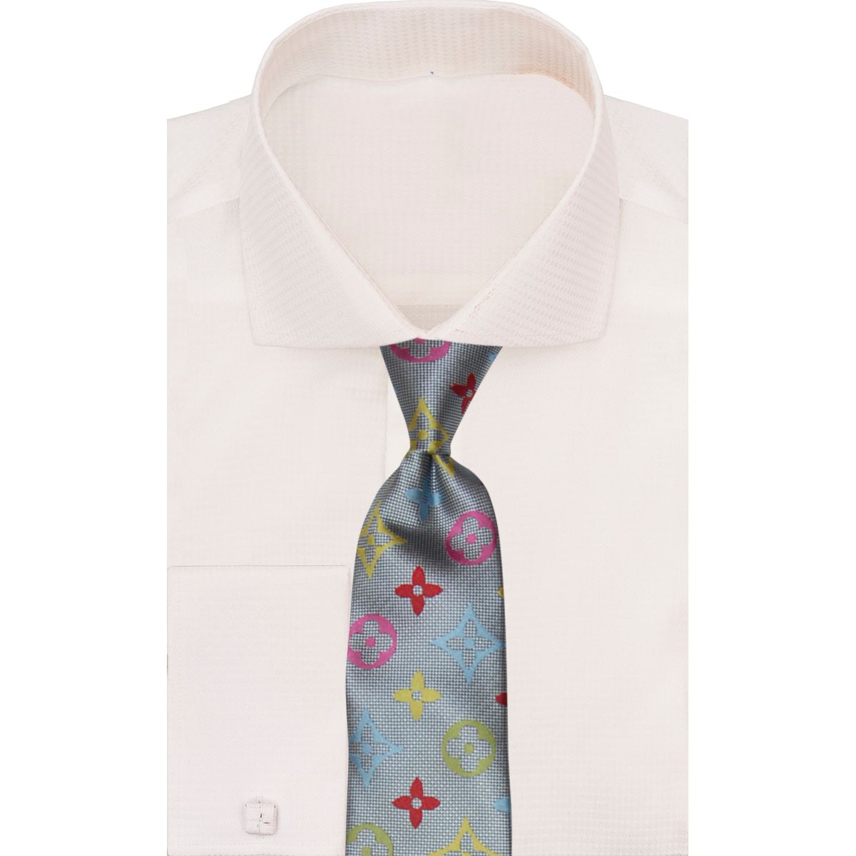 Verse 9 Grey Gold Pink Green LV Inspired Necktie - MultiColor-B4