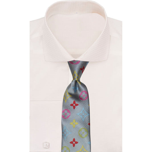 Verse 9 Grey Gold Pink Green LV Inspired Necktie - MultiColor-B4