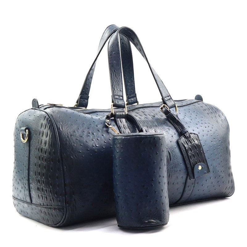 Ostrich Print Navy Blue Duffle Travel Bag