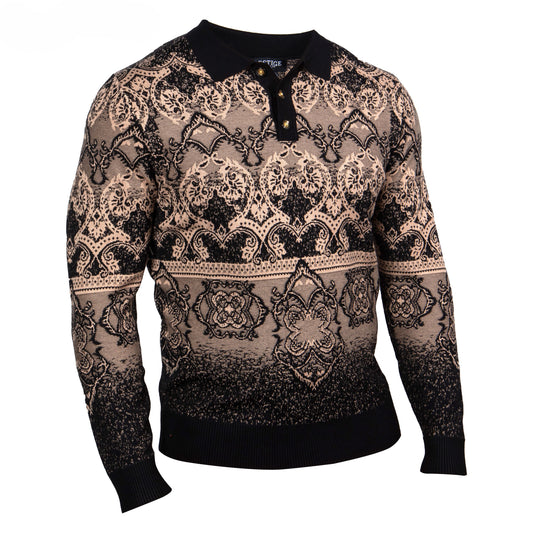 Prestige Original Black Tan Luxury Polo Sweater SW-225 BLACK