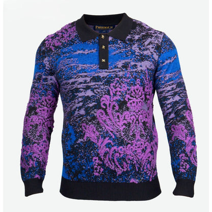 Prestige Luxury Black Purple Polo Sweater - SW-652
