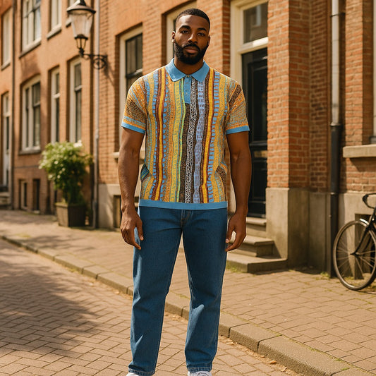 Coogi Couture Style Sky Blue Brown Polo Shirt - PJ-1518