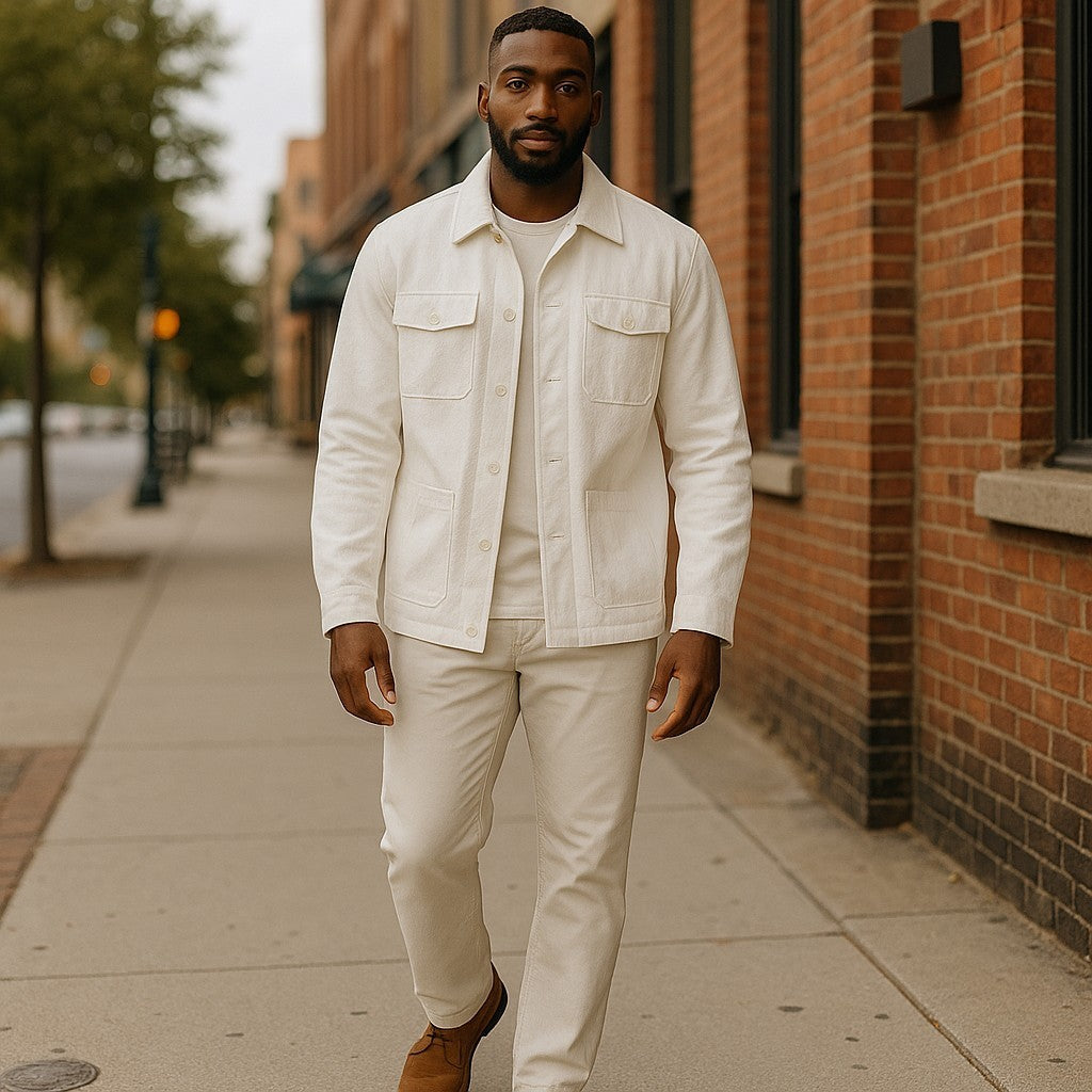 Cigar Couture White Seersucker Bomber Suit - CJP-695