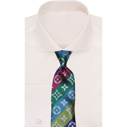 Verse 9 Purple Magenta Yellow Green LV Inspired Stripe Necktie - Stripe-A1