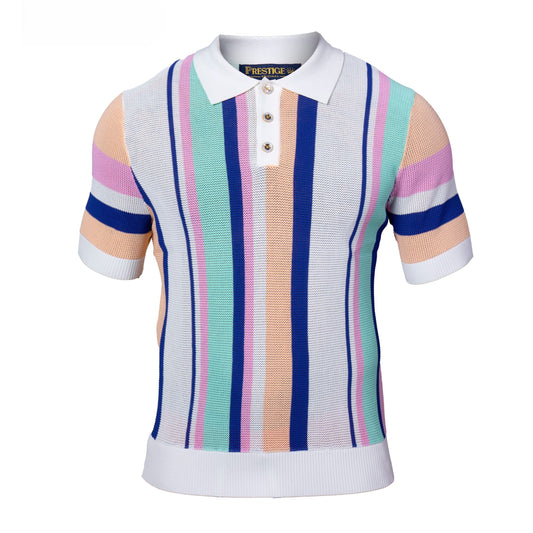 Prestige Luxury Royal Pink Teal Polo Short Sleeve Shirt CMK-6026