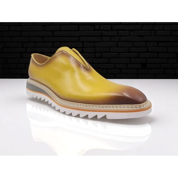 Carrucci Laceless Yellow Casual Loafer Contrast Color Lightweight Sole