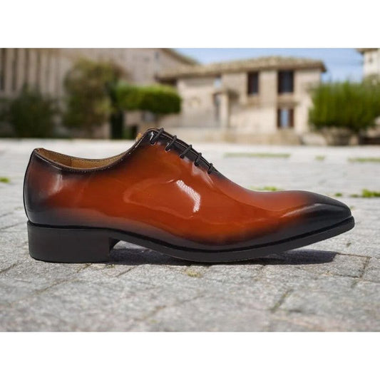 Carrucci Cognac Patent Leather Whole Cut Oxford Shoe
