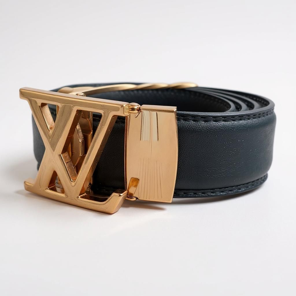 Designer Gold LV Genuine Leather Belt Green L330g