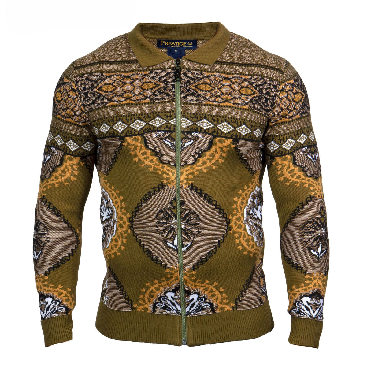 Prestige Luxury Avacado Green Gold Zip Sweater - SW-655