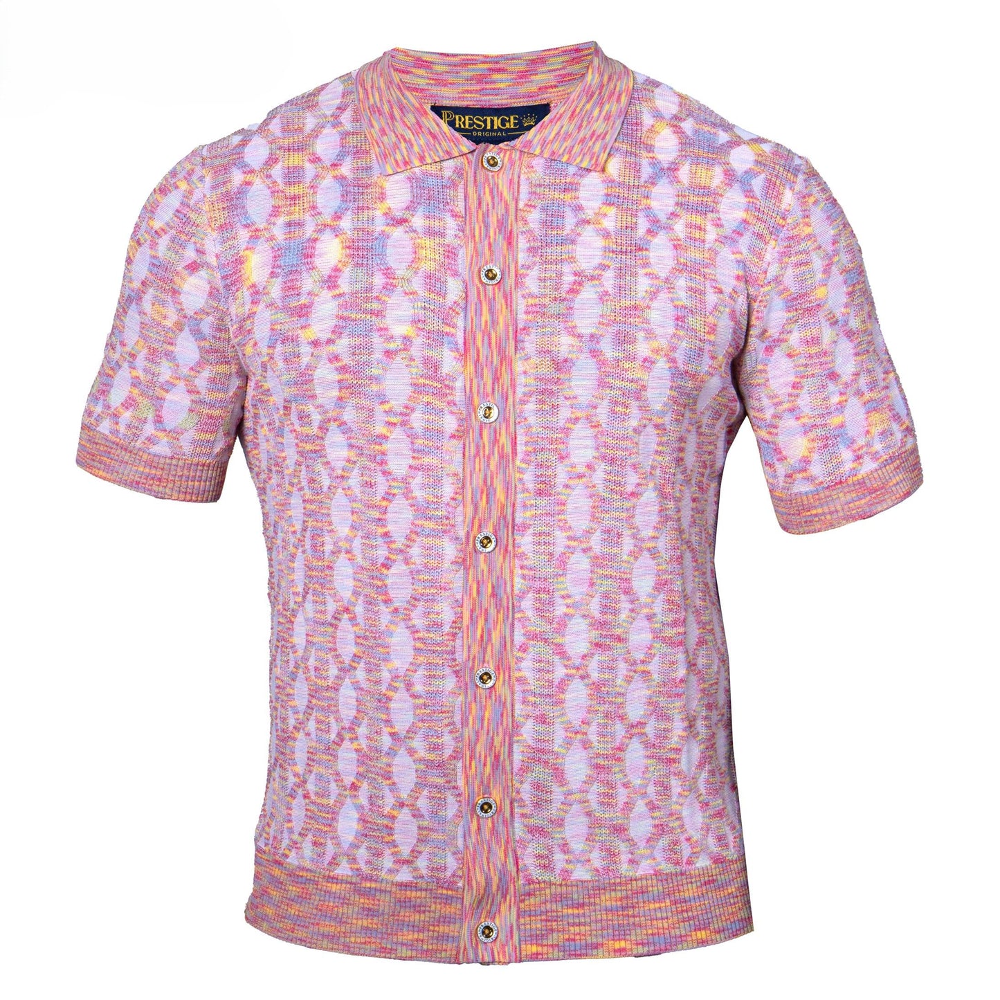 Prestige Pink Knit Button Down Short Sleeve Shirt CMK-304