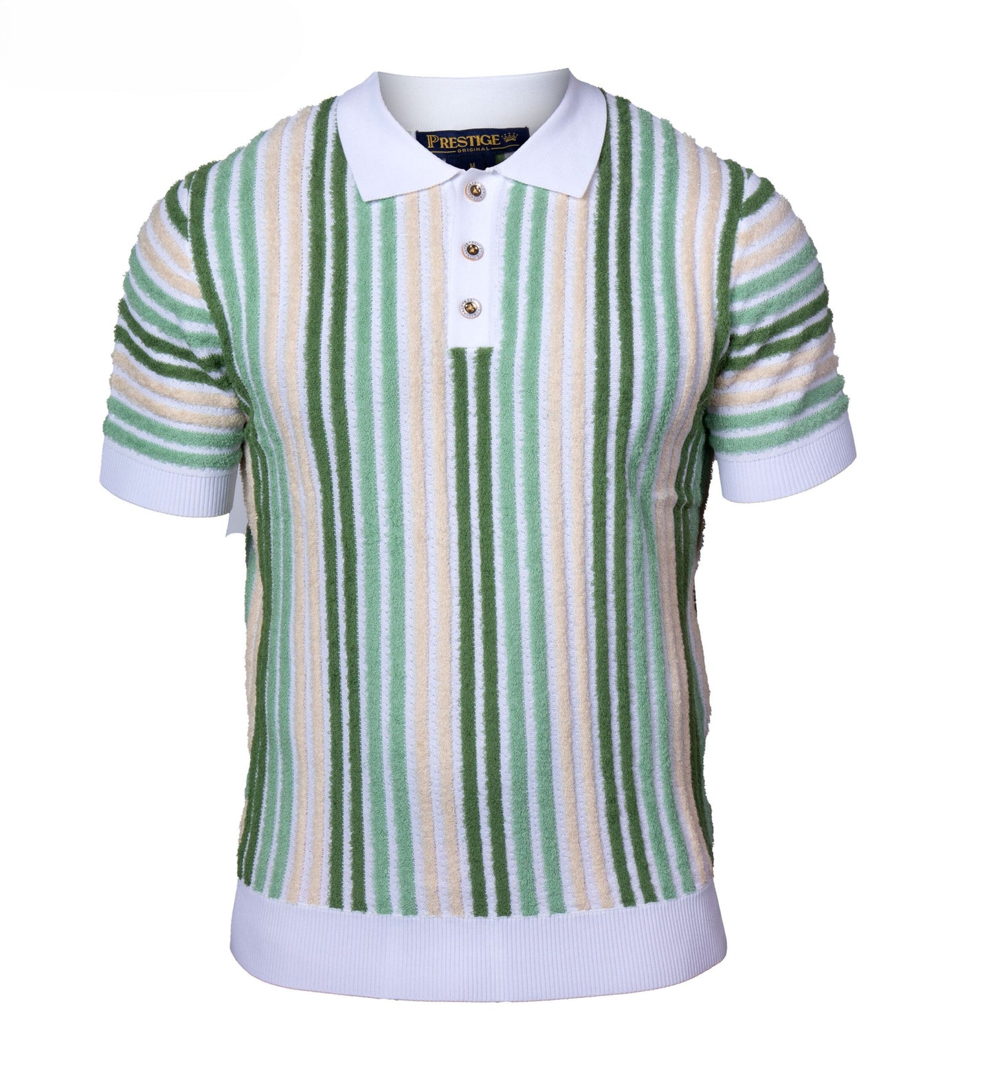 Prestige Sage Olive Green White Terry Towel Fabric Short Sleeve Shirt CMK-6027