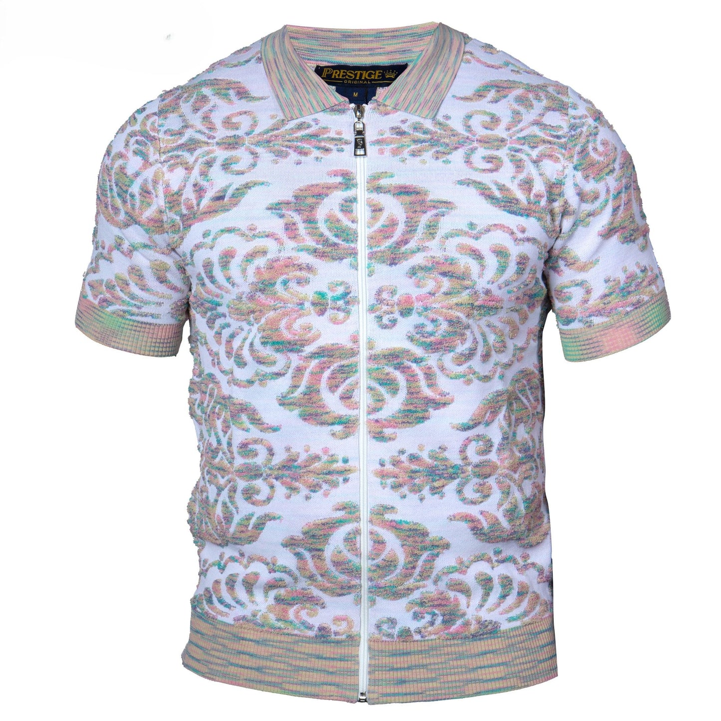 Prestige White Green Orange Terry Towel Fabric Short Sleeve Shirt CMK-395
