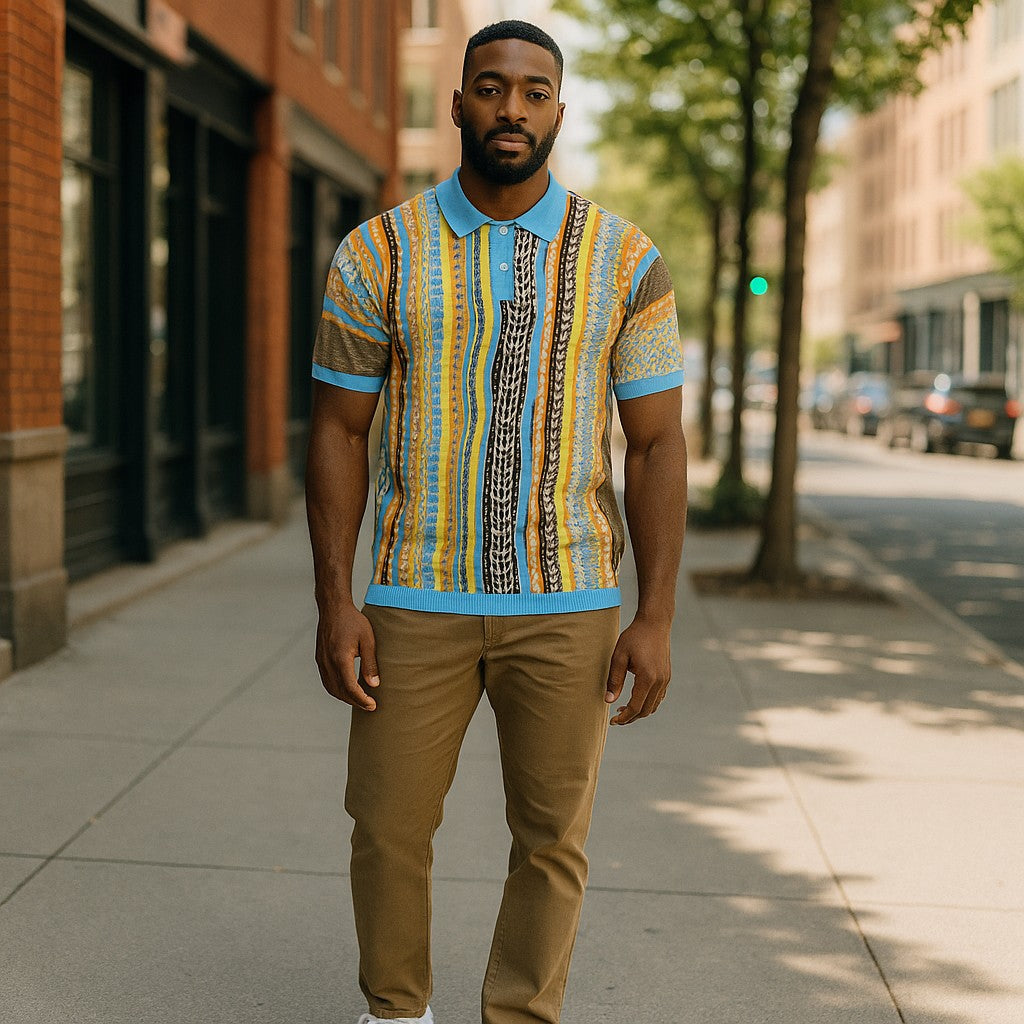 Coogi Couture Style Sky Blue Brown Polo Shirt - PJ-1518