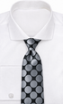 suit-yourself-menswear black necktie with large silver polka dots worn with a crisp white dress shirt