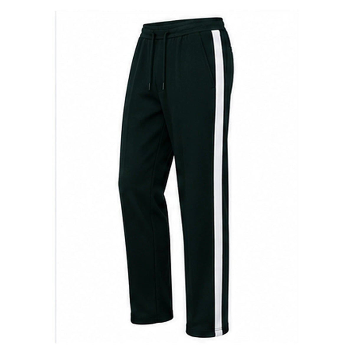 suit-yourself-menswear black casual joggers with a prominent white side stripe and drawstring waist