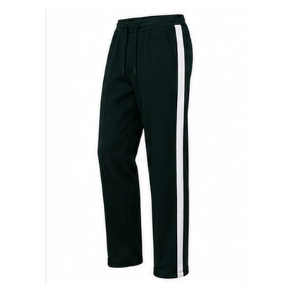 suit-yourself-menswear black casual joggers with a prominent white side stripe and drawstring waist