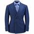 suit-yourself-menswear Canuti blue denim double-breasted suit jacket with peak lapels and a blue checkered shirt