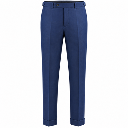 suit-yourself-menswear Canuti denim blue suit trousers with a tailored fit and cuffed hems