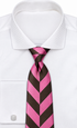 suit-yourself-menswear brown and pink chevron patterned necktie tied on a white dress shirt