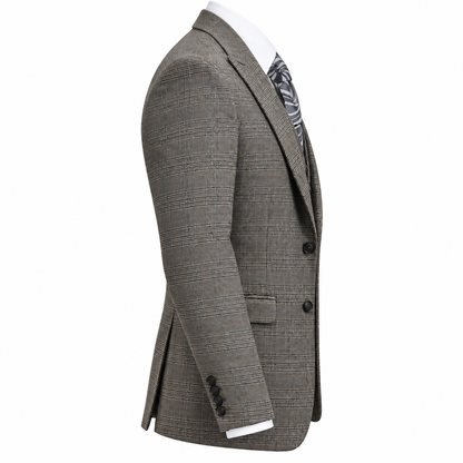 suit-yourself-menswear Canuti brown plaid 3 piece suit with tailored jacket and vest, side view