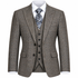 suit-yourself-menswear Canuti brown plaid 3 piece suit with tailored jacket, matching vest, and patterned necktie.