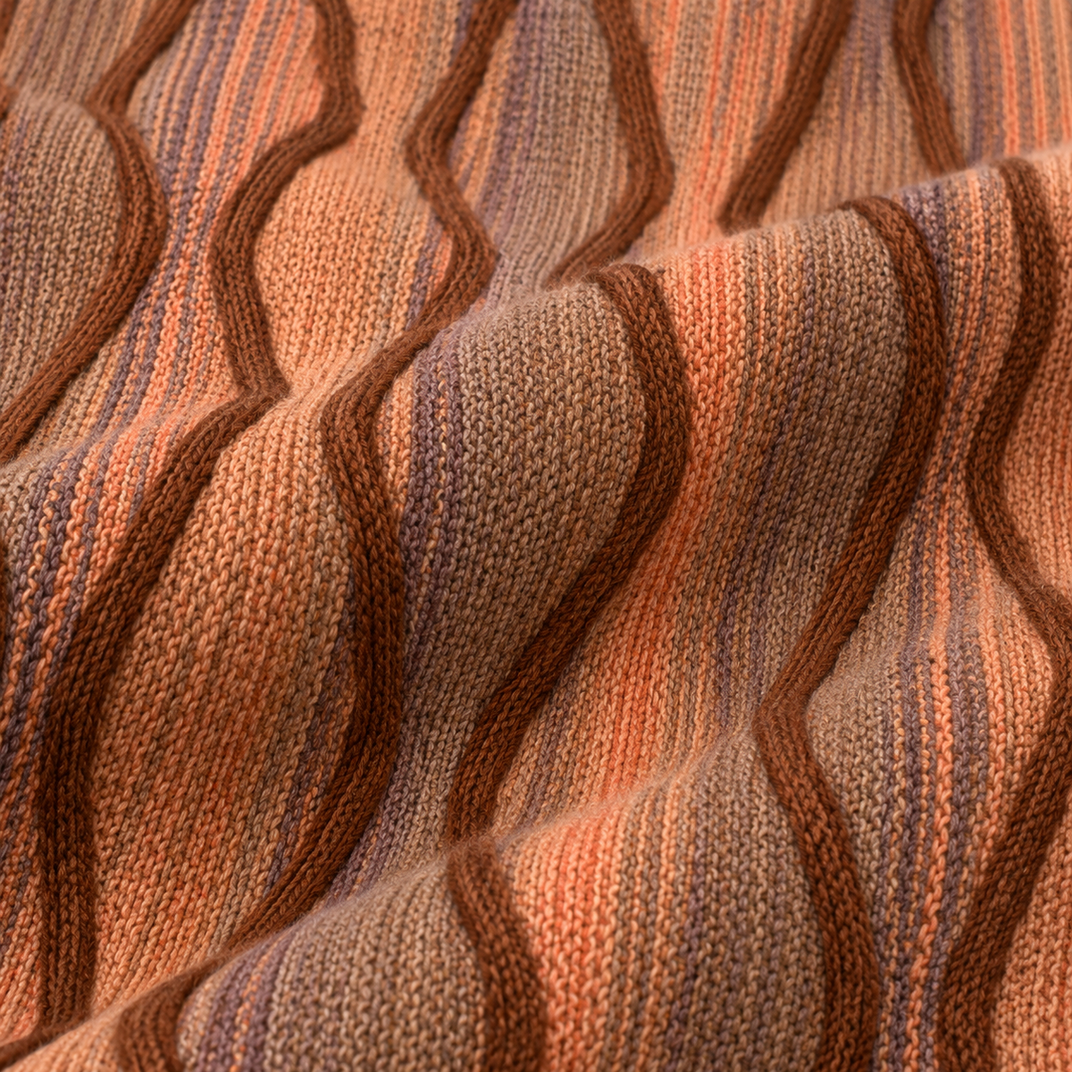 suit-yourself-menswear Prestige brown sweater featuring a textured 90s-inspired multicolor knit wave pattern