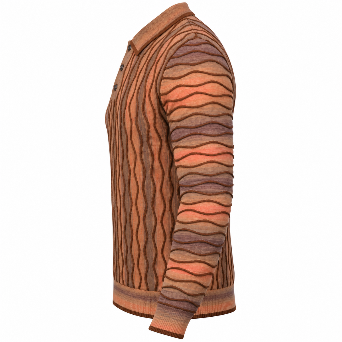suit-yourself-menswear Prestige Original brown sweater with 90s-inspired textured multicolor knit pattern side view