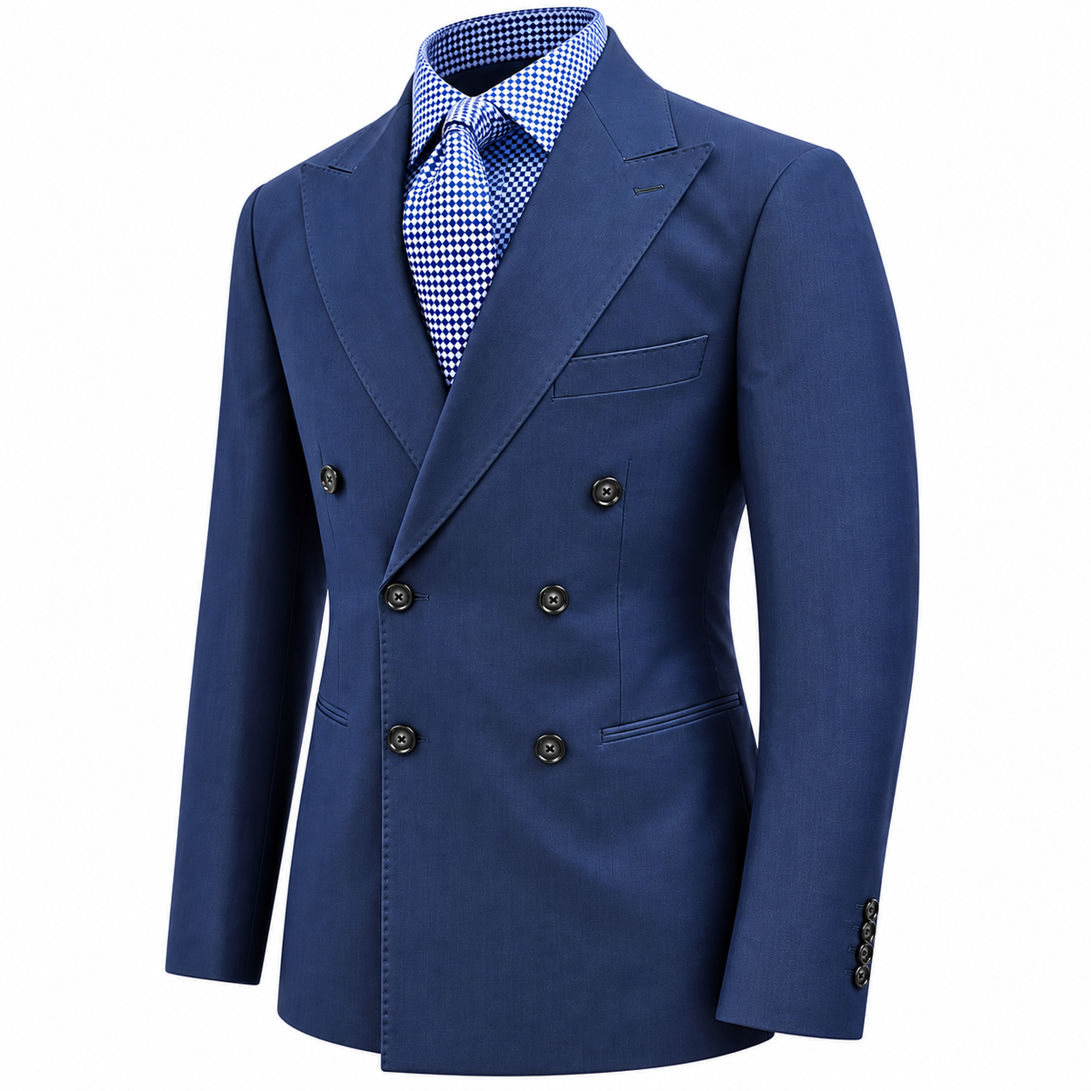 suit-yourself-menswear Canuti denim blue double-breasted suit jacket with peak lapels and dark buttons
