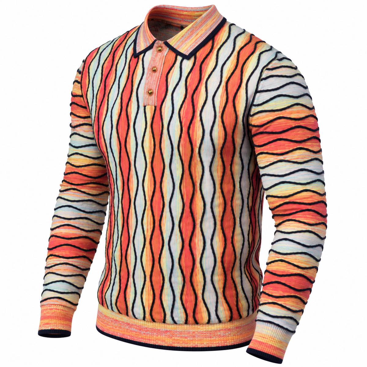 suit-yourself-menswear Prestige Original multicolor knit polo sweater with 90s inspired wavy textured pattern