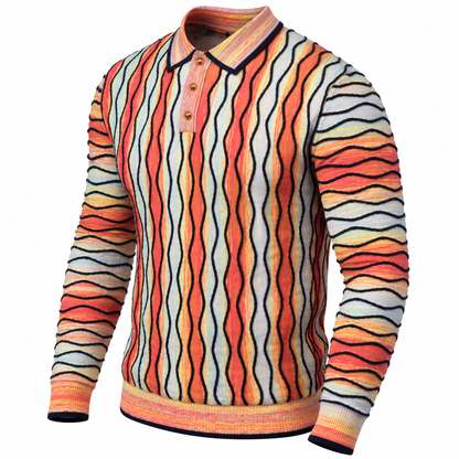 suit-yourself-menswear Prestige Original multicolor knit polo sweater with 90s inspired wavy textured pattern