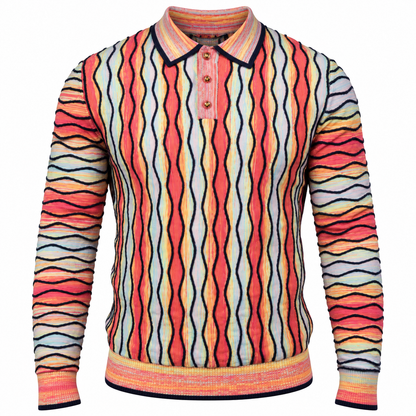 suit-yourself-menswear Prestige Original multicolor knit polo sweater with 90s inspired textured wave pattern