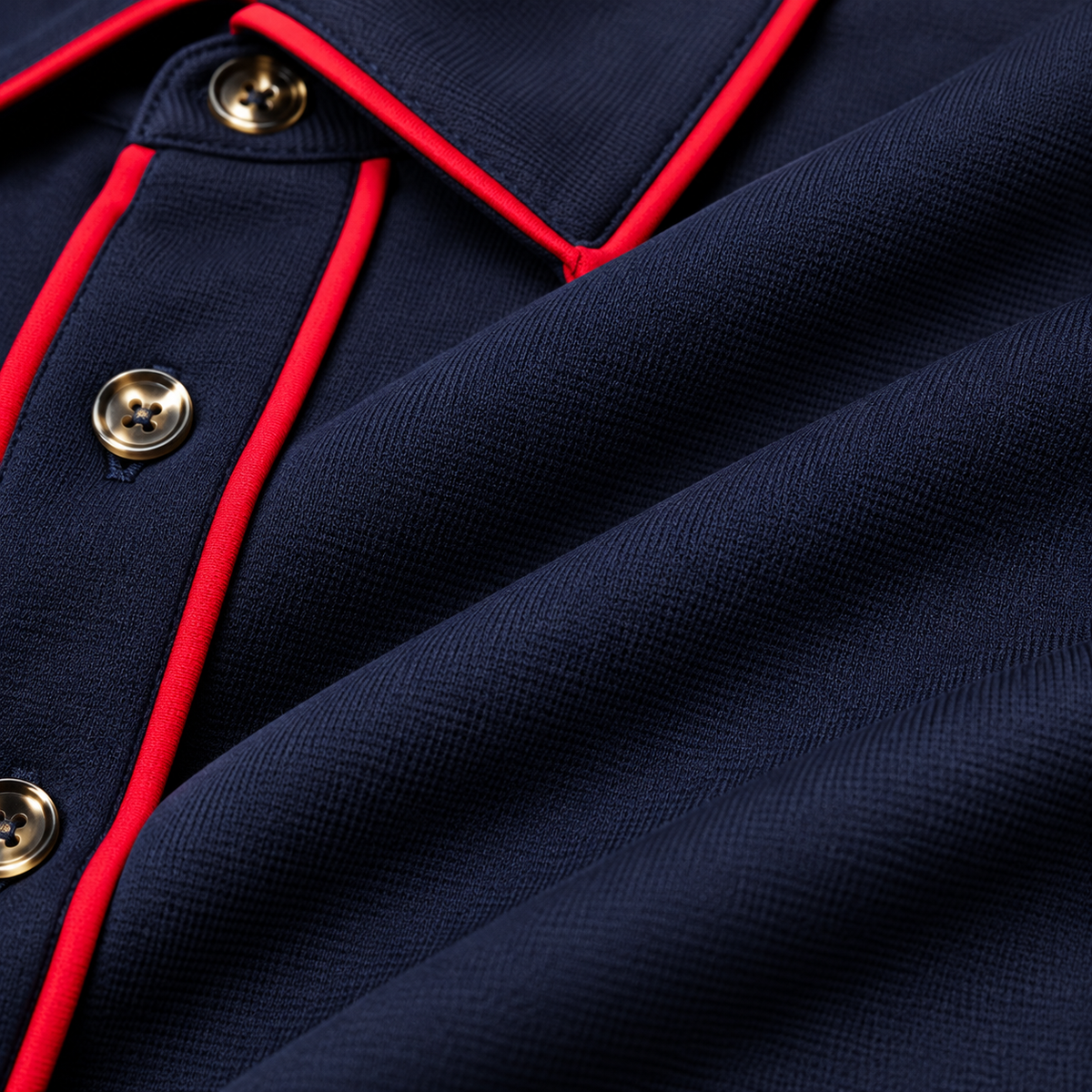 suit-yourself-menswear navy casual shirt with red contrast piping and button-front detail in textured fabric
