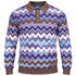 suit-yourself-menswear oatmeal and purple chevron knit polo sweater with a brown collar and button placket