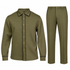 suit-yourself-menswear olive two-piece casual set featuring a button-front shirt and trousers with contrast piping