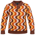 suit-yourself-menswear Prestige Original long-sleeve knit polo sweater with a retro brown, orange, and cream wave print.