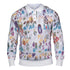 suit-yourself-menswear white long-sleeve polo sweater featuring a multi-colored abstract pattern and button placket
