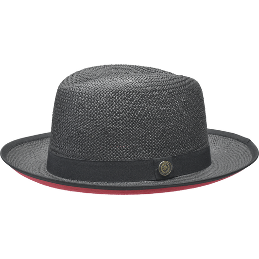 Black Straw Red Bottom Fedora Brim Hat