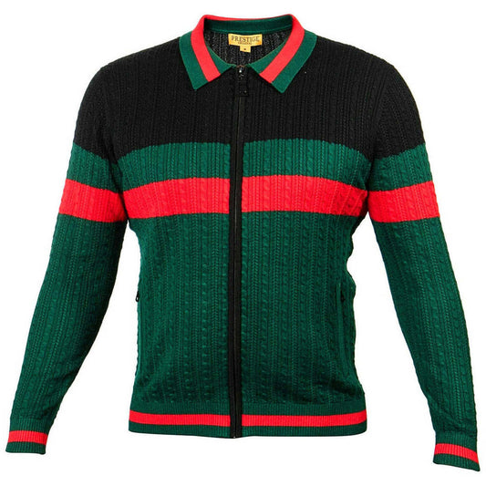 Prestige Black Green Red Zip Sweater Jacket