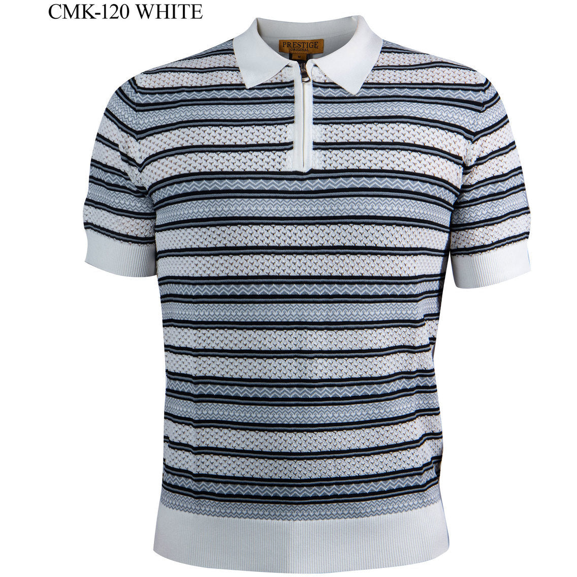 Prestige White Black Gray Luxury Knit Shirt CMK-120-WHITE