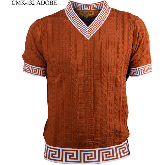 Prestige Rust White Greek Trim Luxury Knit Shirt CMK-132-ADOBE