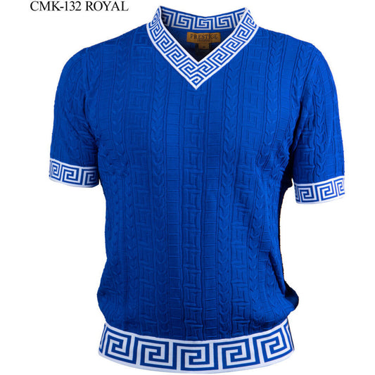 Prestige Royal Blue Greek Trim Luxury Knit Shirt - SYM