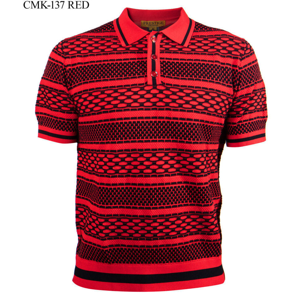 Prestige Red Black Luxury Knit Polo Shirt CMK-137-RED