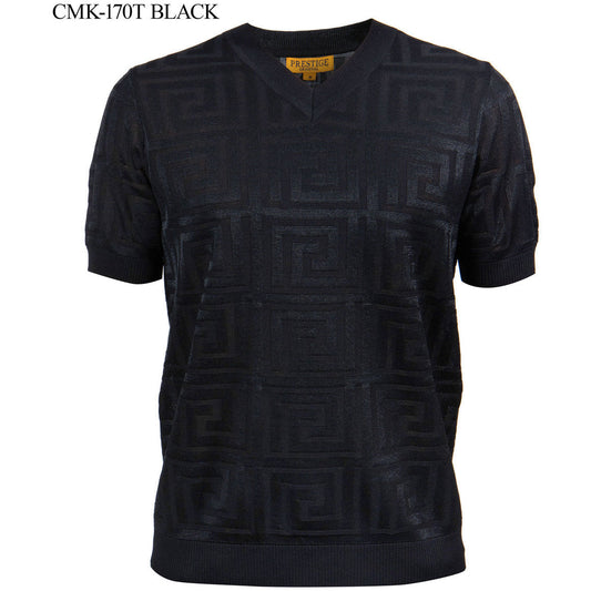 Prestige Black Luxury Knit Greek Print Shirt CMK-170T-BLACK